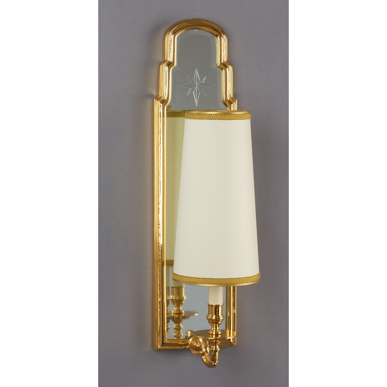 Mid-20th Century Pair of Long Mirrored Back Sconces