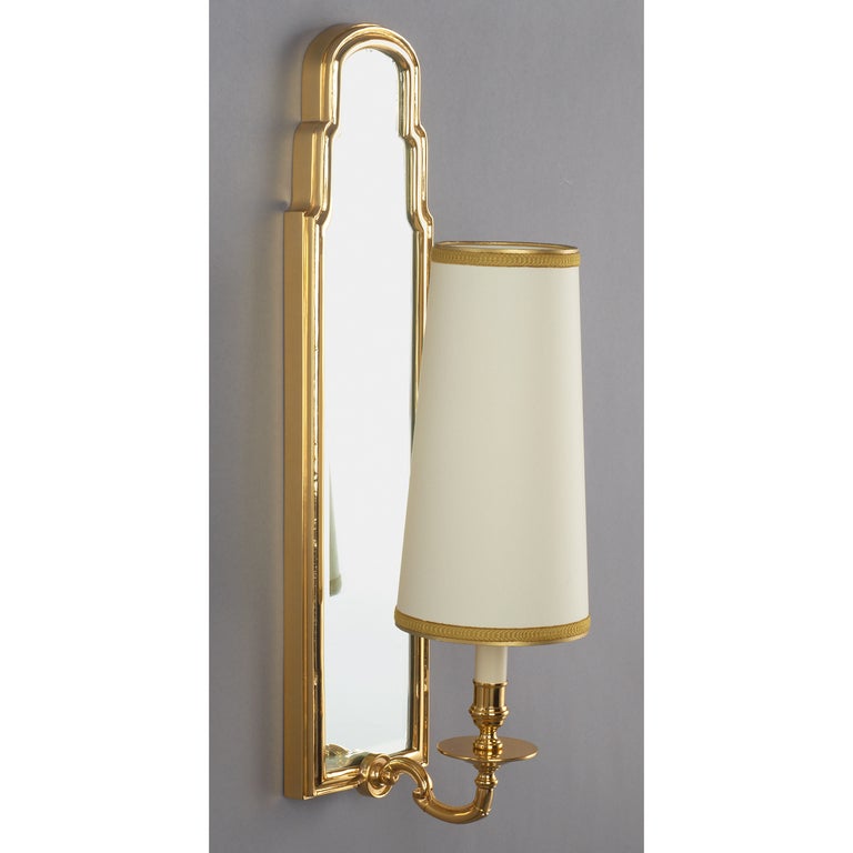 Bronze Pair of Long Mirrored Back Sconces