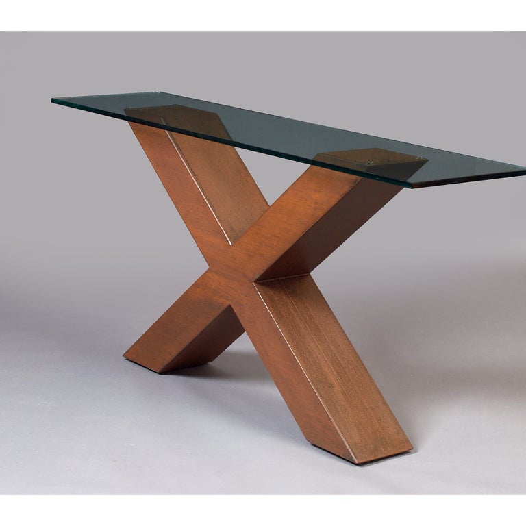 Slim Modernist Corten Steel Console Table, France, 1970s In Good Condition For Sale In New York, NY