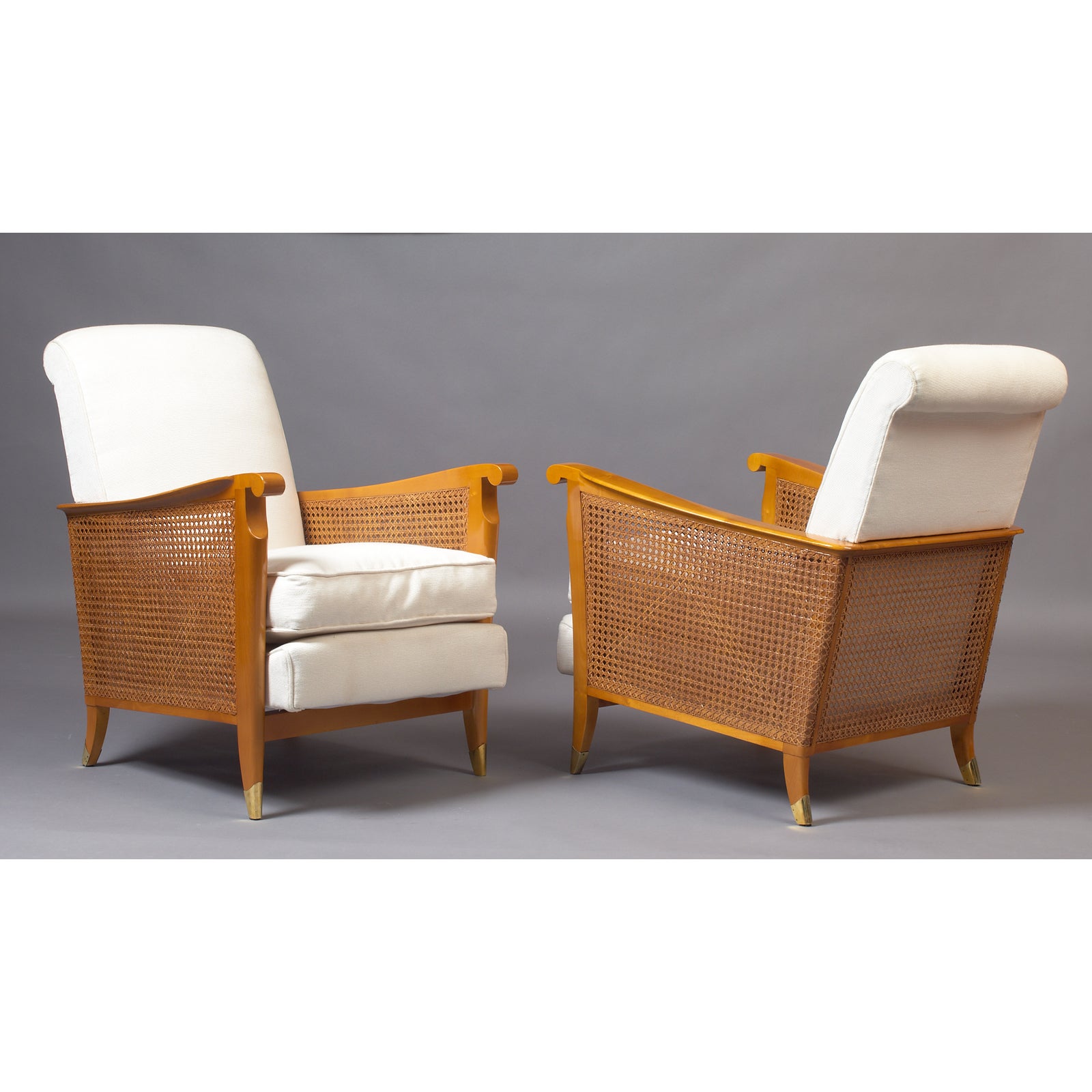 Pair of Large Cane Armchairs by Jallot at 1stDibs