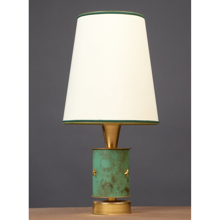 A  1950s French Brass Table Lamp with Verdigris Decor