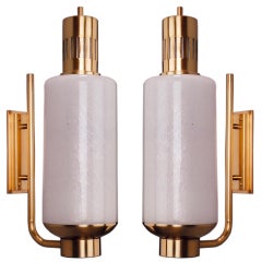 Vintage Pair Of Blown Glass Sconces, Italy, 1950's