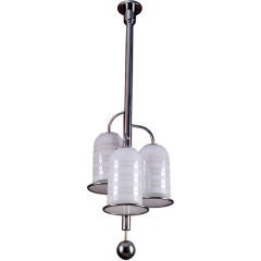 Bauhaus Three Branch Glass Chandelier by De Groot, 1930s 12