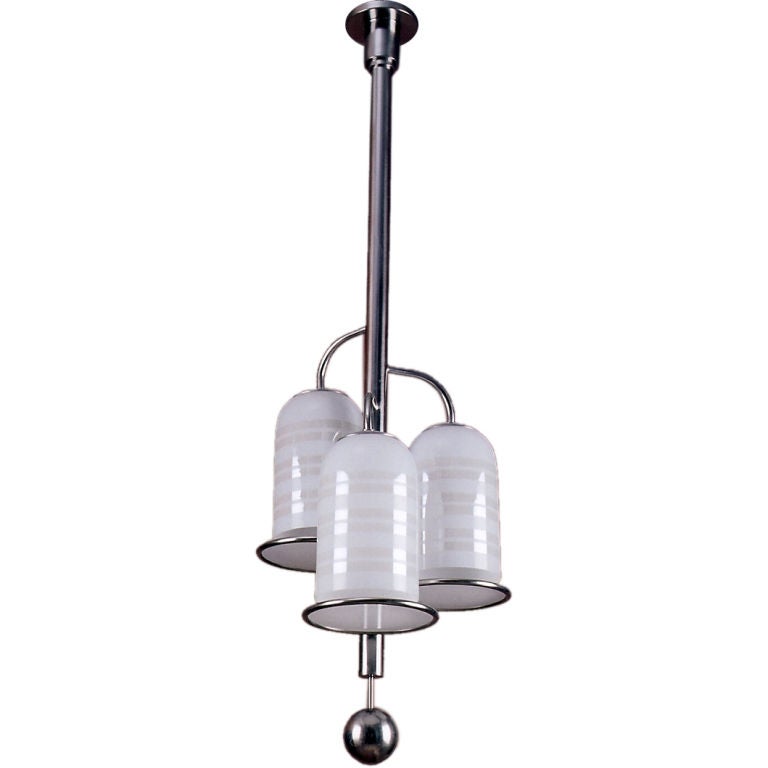 Bauhaus Three Branch Glass Chandelier by De Groot, 1930s