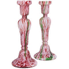 A Pair of Venetian Blown Glass Candlesticks