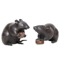 A Pair of Japanese Meiji Bronze Rats