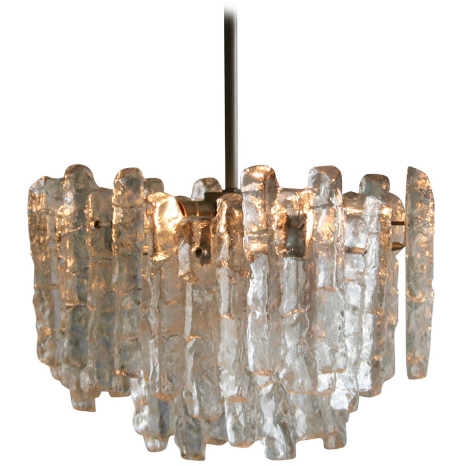 An Austrian Textured Ice Glass Pendant Chandelier For Sale