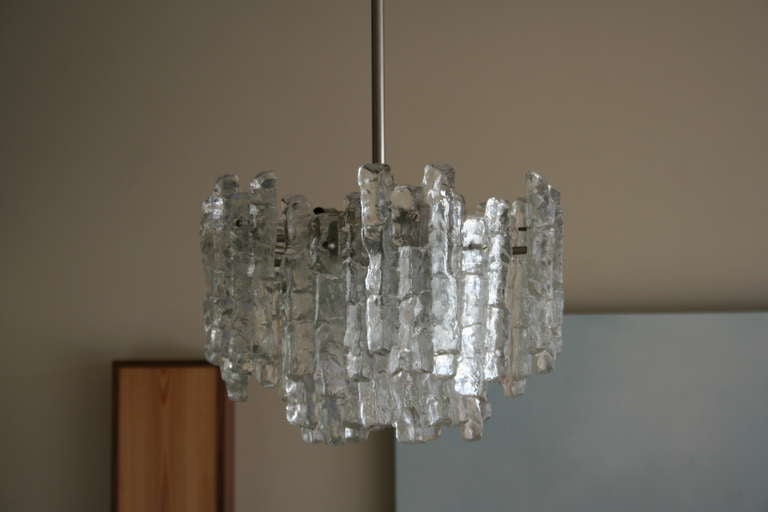 An Austrian Textured Ice Glass Pendant Chandelier In Excellent Condition For Sale In Asheville, NC