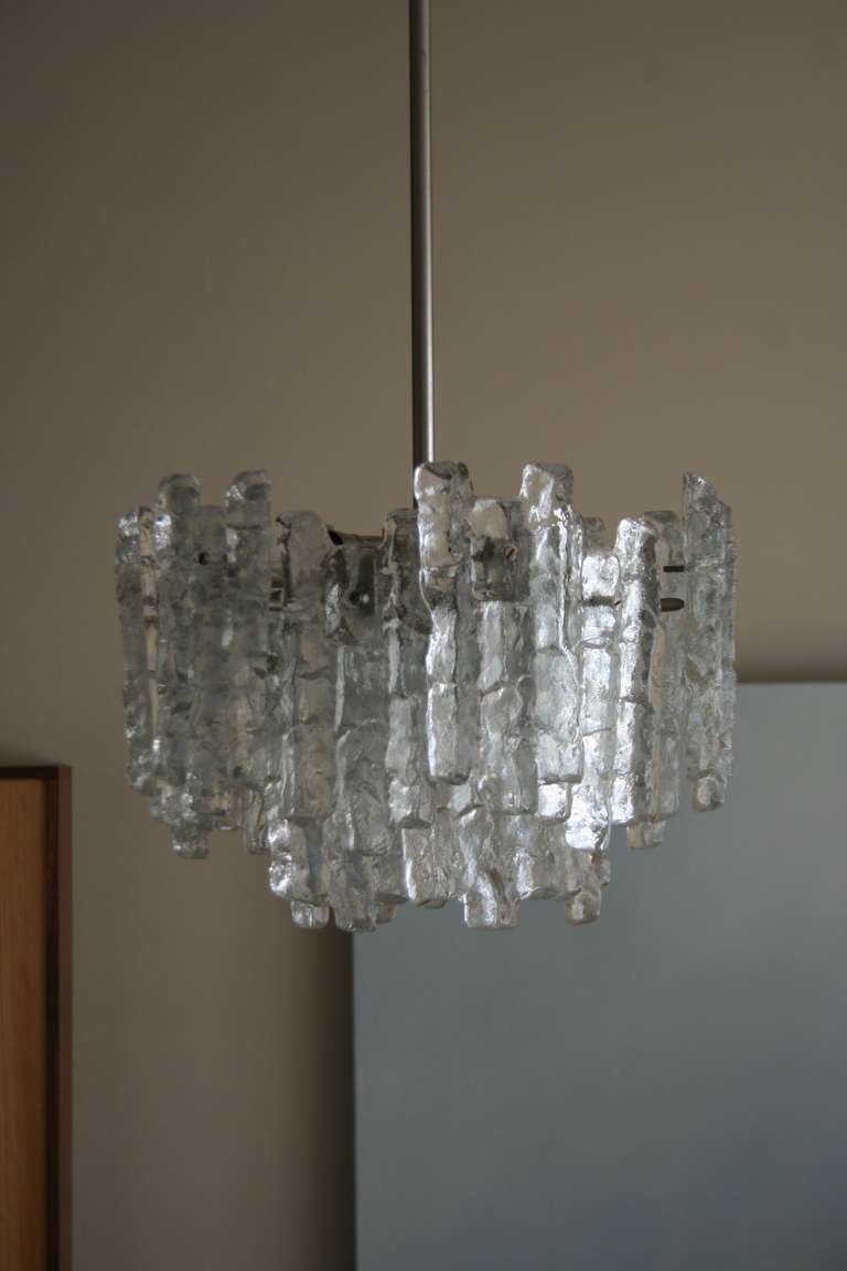 20th Century An Austrian Textured Ice Glass Pendant Chandelier For Sale