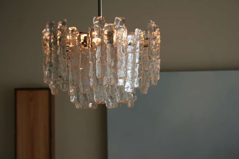 An Austrian Textured Ice Glass Pendant Chandelier For Sale 4