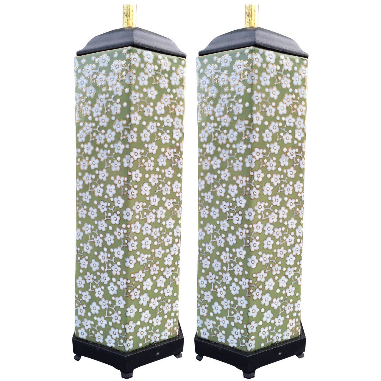 Pair of Japanese Floral Table Lamps For Sale