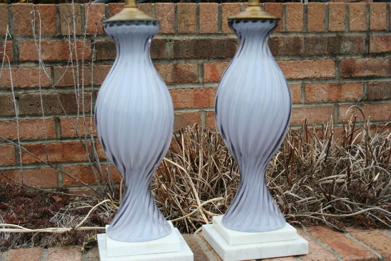 An Exceptional Pair of 1950's Murano Glass Table Lamps In Excellent Condition In Asheville, NC