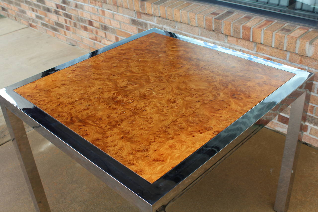 Mid-Century Modern 1970s Chrome and Burl Game Table