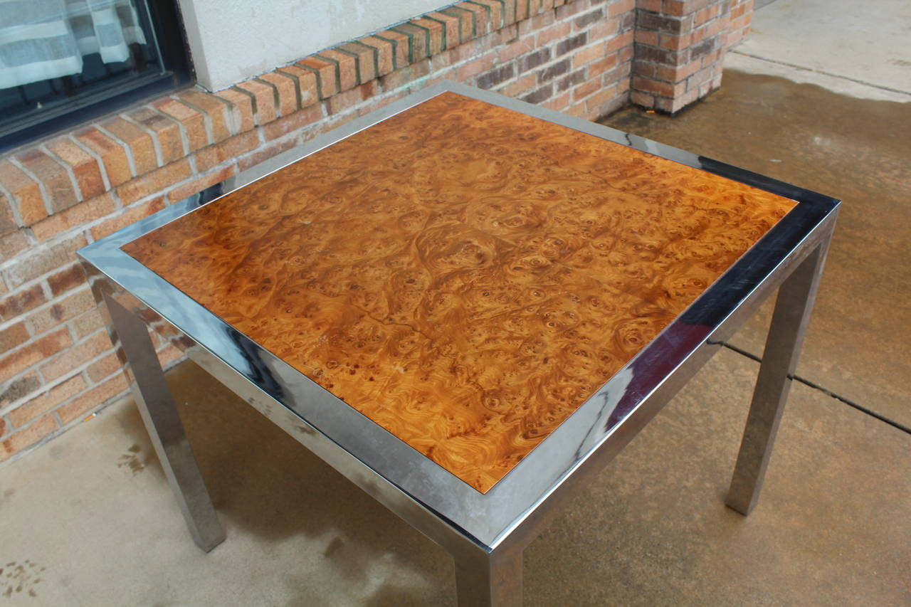 20th Century 1970s Chrome and Burl Game Table