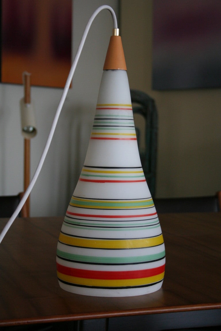 1960's Striped Glass Pendant Lamp