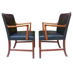 Ole Wanscher Mahogany and Leather Armchairs