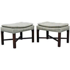 Pair of Upholstered Walnut Ottomans