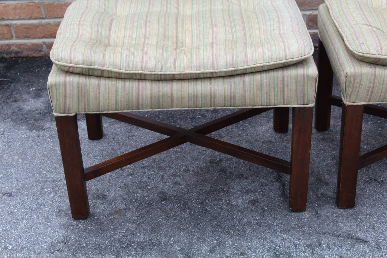 Pair of Upholstered Walnut Ottomans In Good Condition For Sale In Asheville, NC