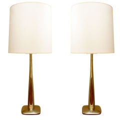 Pair of Brass and Walnut Laurel lamps