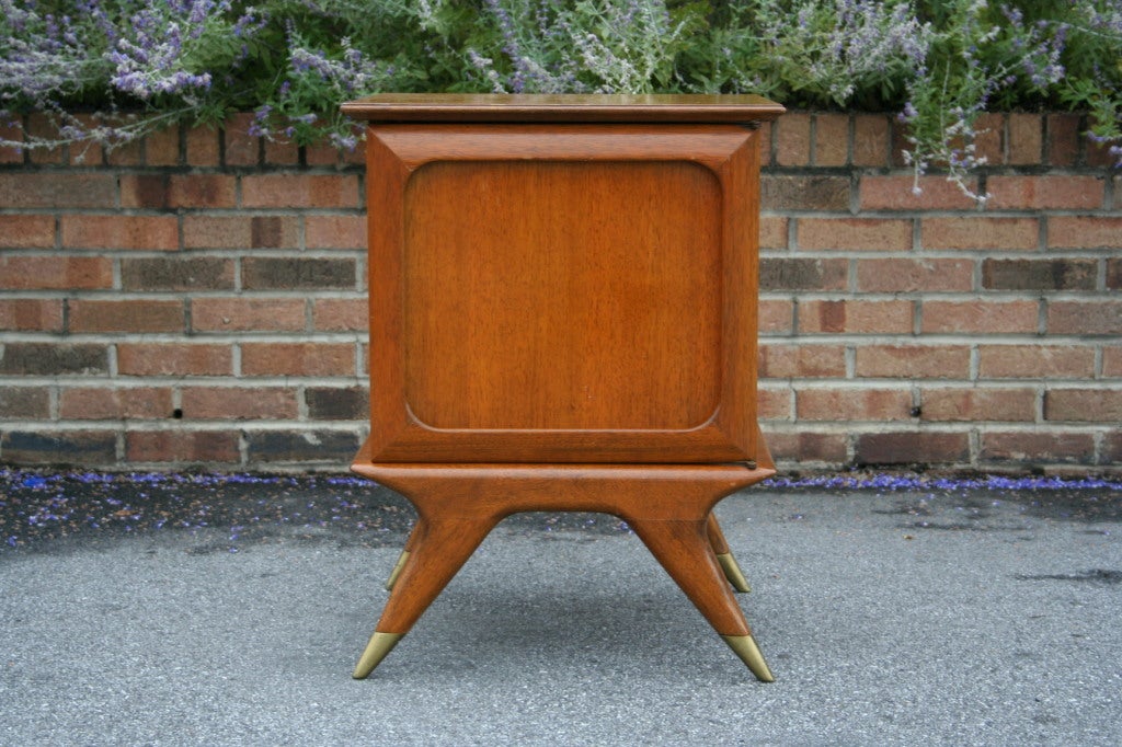1950's Italian Brass and Mahogany Night Stand