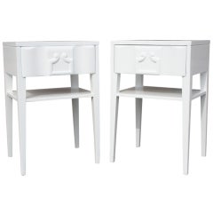 Pair of White Lacquered Night Stands by John Stuart