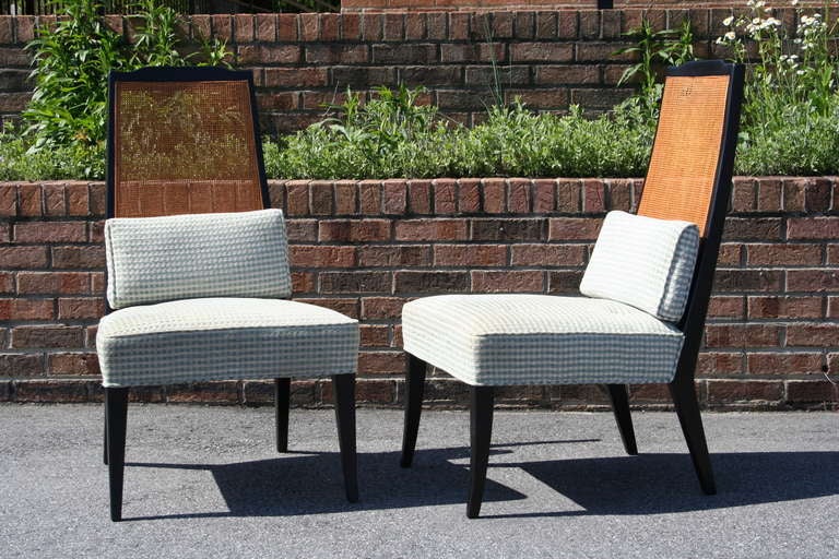 American Pair of Low Cane Back Slippers Chairs For Sale
