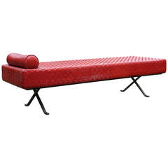 A Vintage Woven Red Leather Chaise