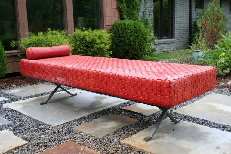 Mid-Century Modern A Vintage Woven Red Leather Chaise