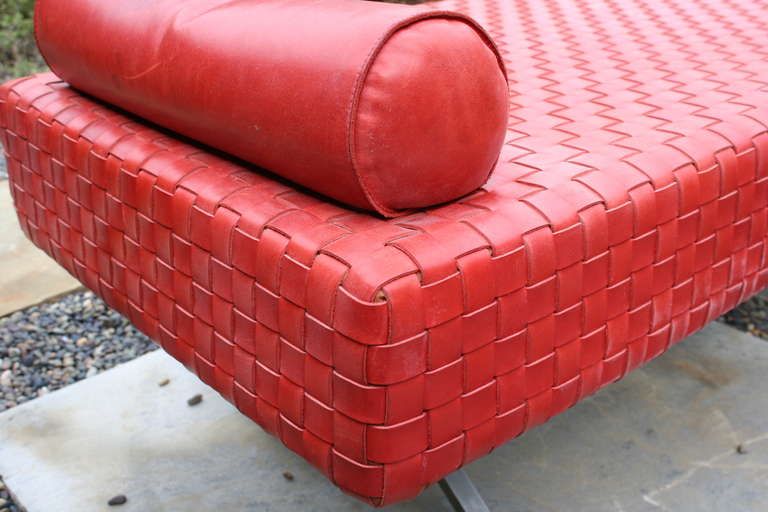 Unknown A Vintage Woven Red Leather Chaise