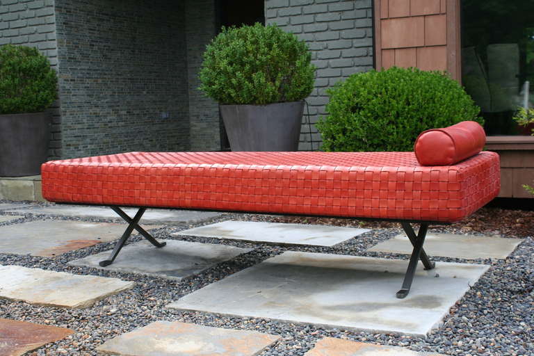 20th Century A Vintage Woven Red Leather Chaise