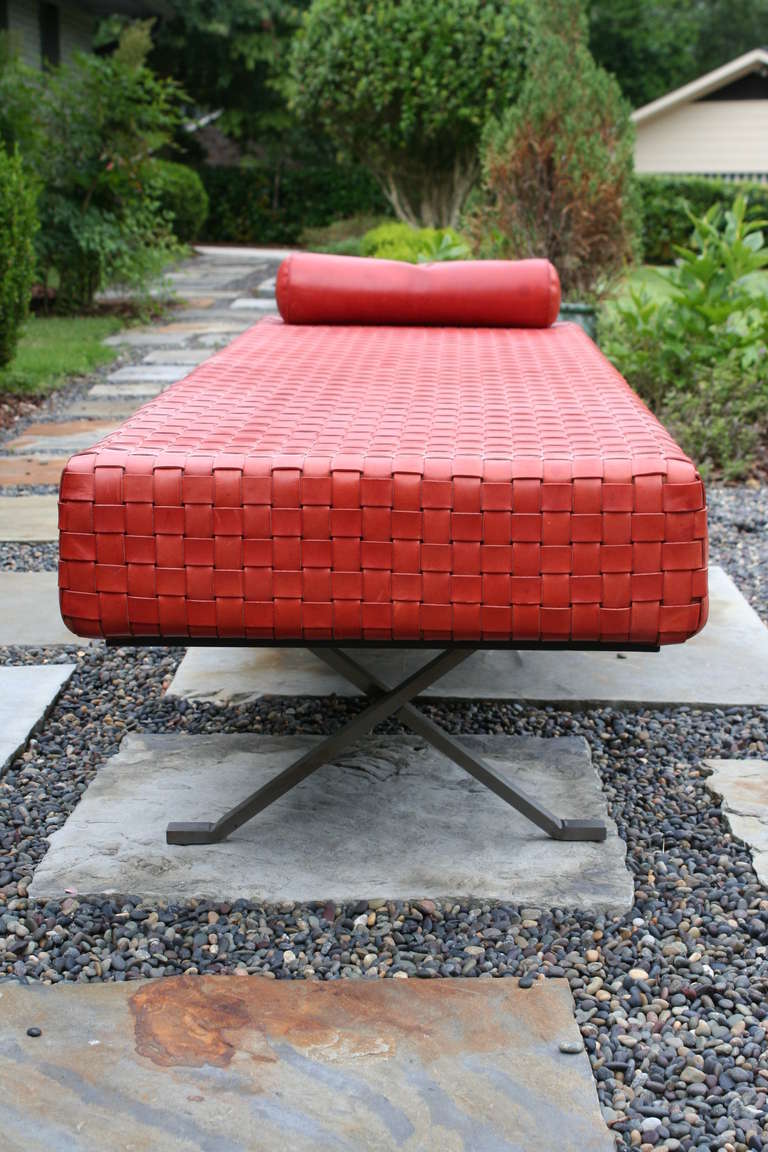 Steel A Vintage Woven Red Leather Chaise