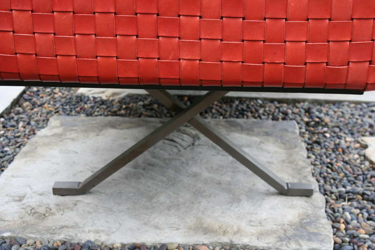 A Vintage Woven Red Leather Chaise 1