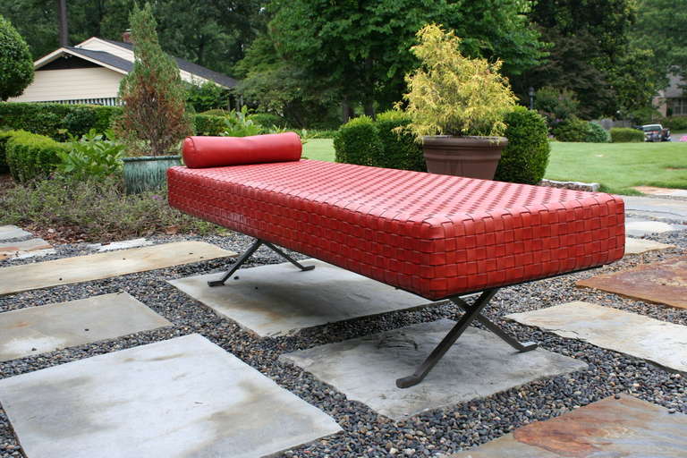 A Vintage Woven Red Leather Chaise 2