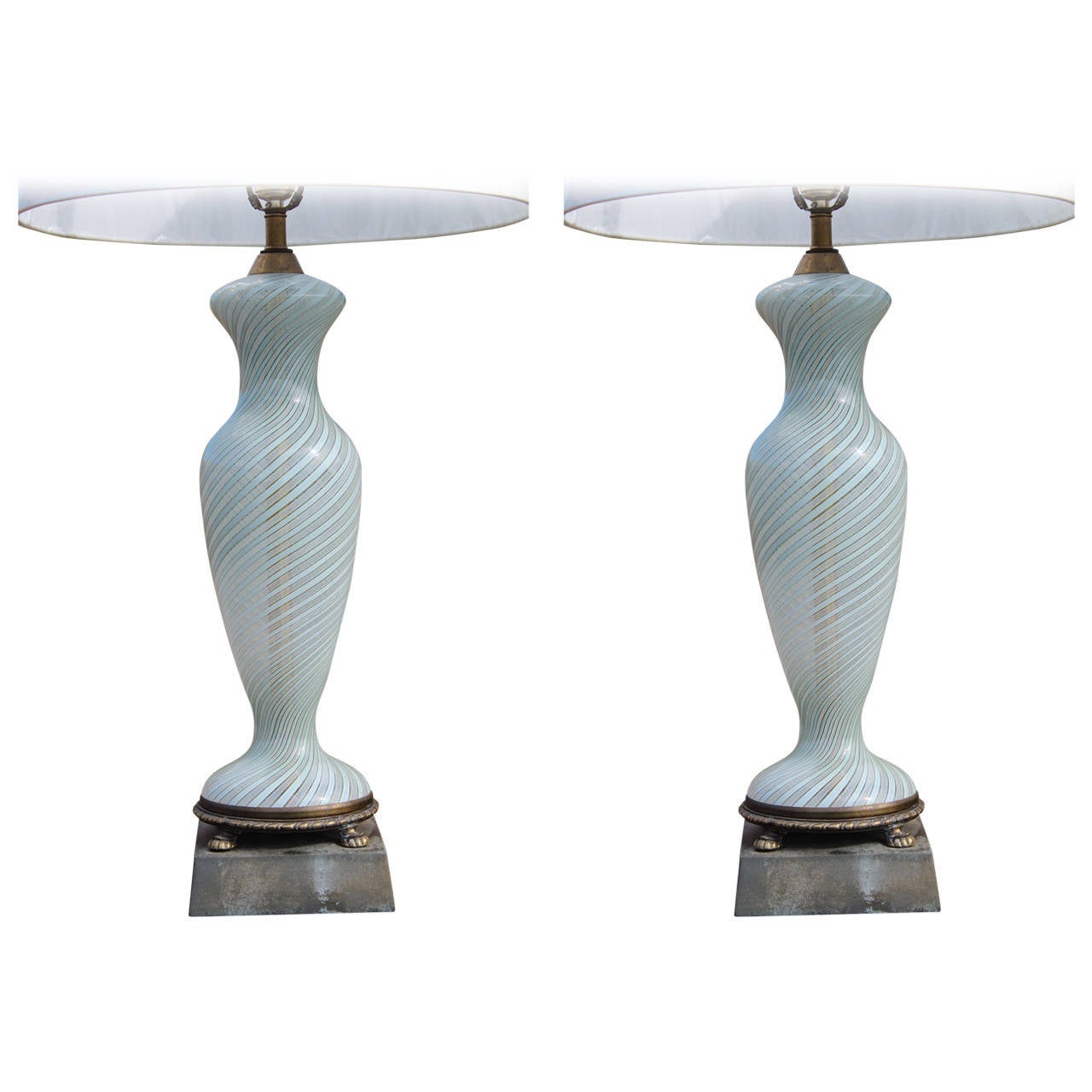 Pair of 1950's Italian Latticino Table Lamps For Sale