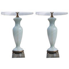 Pair of 1950's Italian Latticino Table Lamps