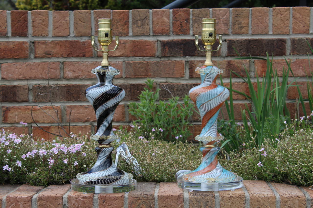 Pair of 1950s Murano Table Lamps Attributed to Dino Martens