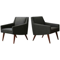 Pair of Petite Walnut Armchairs in the Manner of Jens Risom