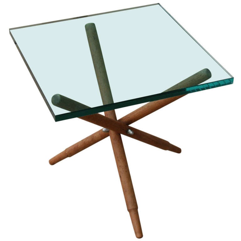 A Scandinavian Teak and Glass Tripod Side Table For Sale