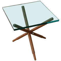 A Scandinavian Teak and Glass Tripod Side Table