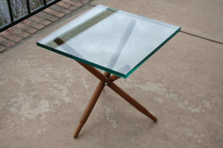 A Scandinavian Teak and Glass Tripod Side Table In Good Condition For Sale In Asheville, NC