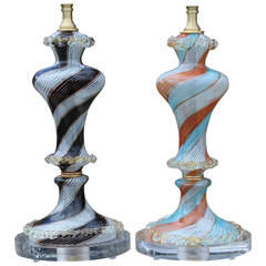Pair of 1950s Murano Table Lamps Attributed to Dino Martens