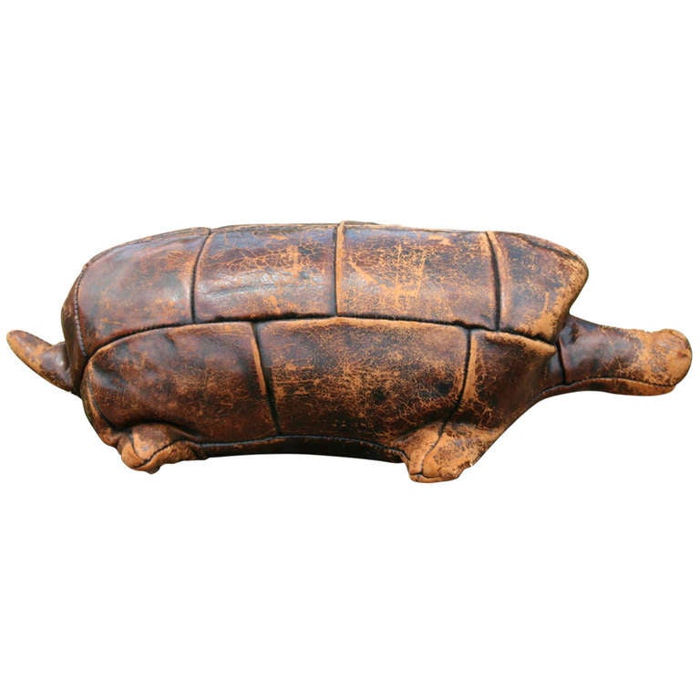 Vintage Leather Turtle Footstool by Dimitri Omersa for Abercrombie & Fitch