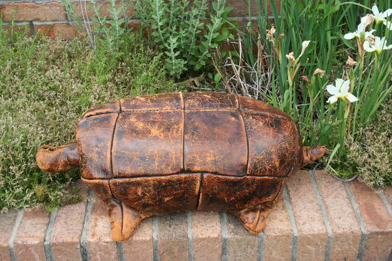 Mid-Century Modern Vintage Leather Turtle Footstool by Dimitri Omersa for Abercrombie & Fitch