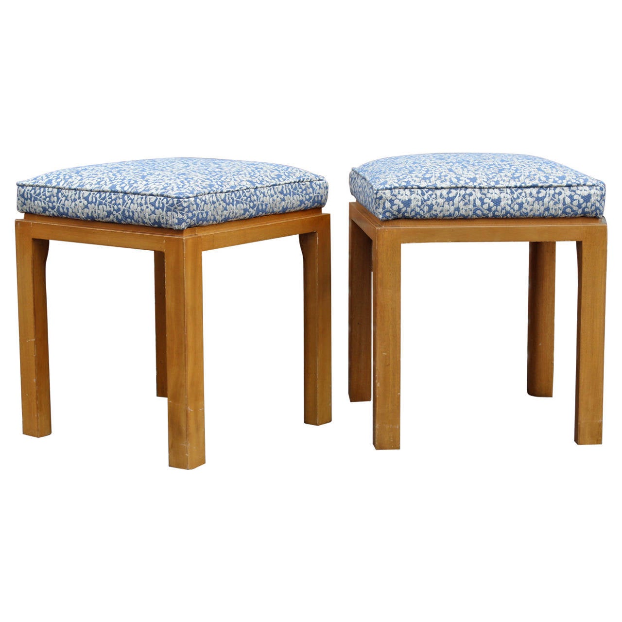 Pair of Upholstered Mahogany Stools by Harvey Probber For Sale