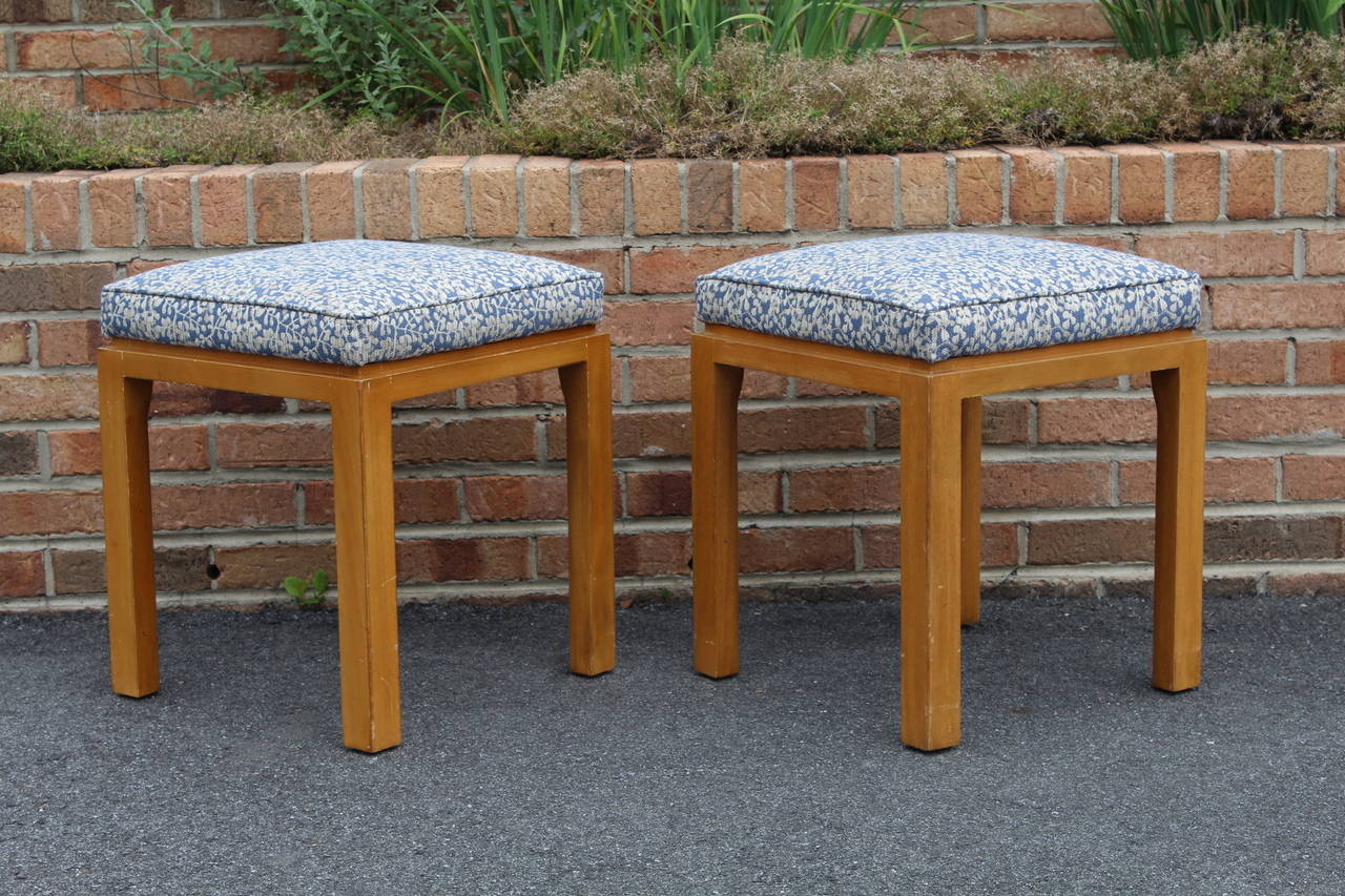 Mid-Century Modern Pair of Upholstered Mahogany Stools by Harvey Probber For Sale