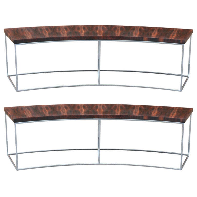 Pair of Rosewood and Chrome Sofa Tables by Milo Baughman