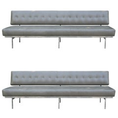 Pair of Chrome and Leather Sofas by Florence Knoll
