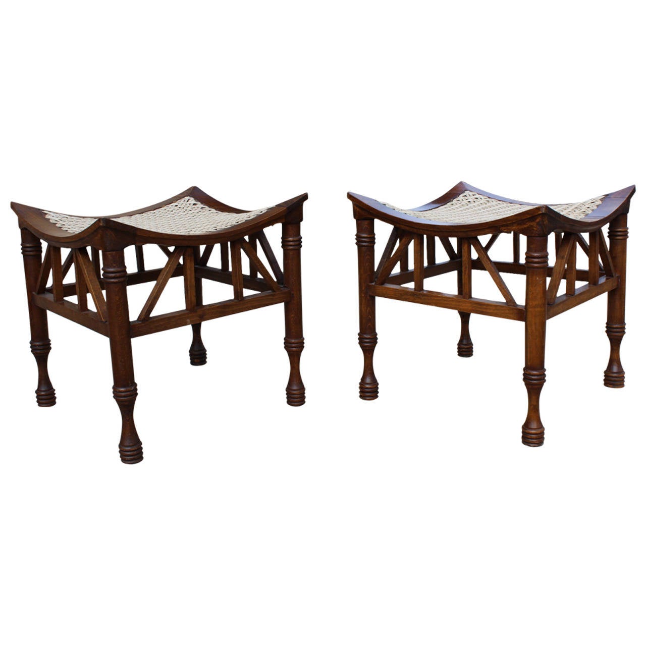 Pair of 19th Century Thebes Stools, Attributed to Liberty For Sale