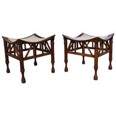 Antique Pair of 19th Century Thebes Stools, Attributed to Liberty