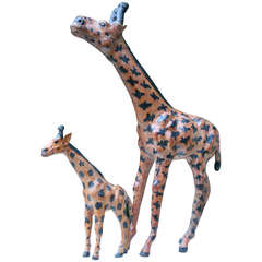 Vintage Leather-Clad Giraffe Family